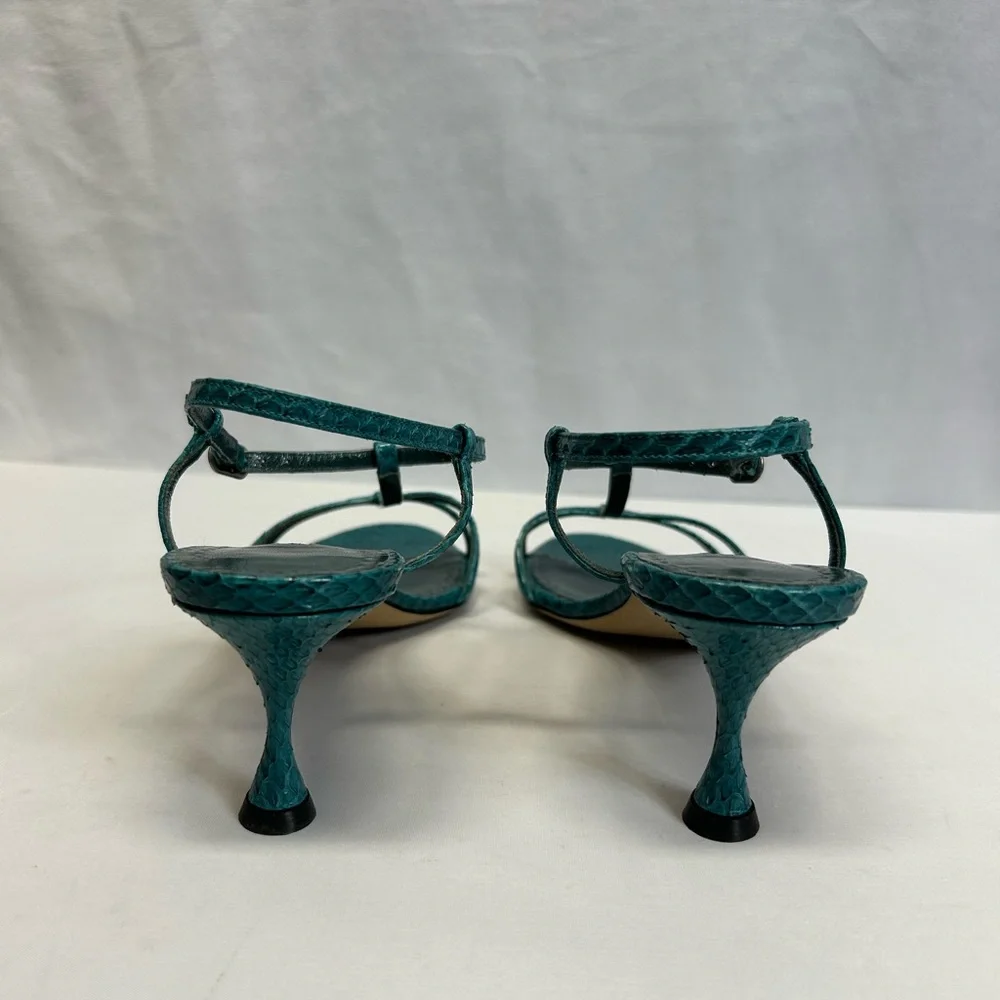 Manolo Blahnik Teal Snakeskin Open Toe Strappy heels Sandals Sz 8.5 - Picture 5 of 7